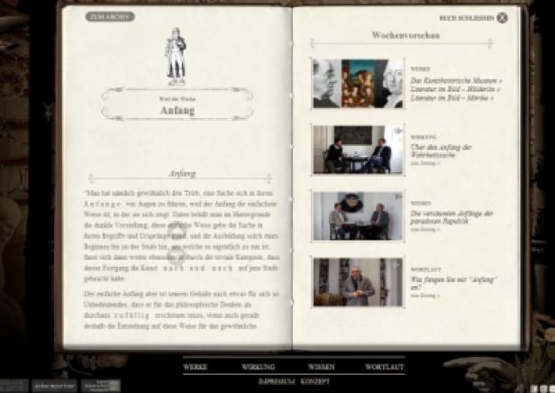 Ein aufgeschlagenes Buch zeigt Text und Bilder zum Thema „Anfang“.