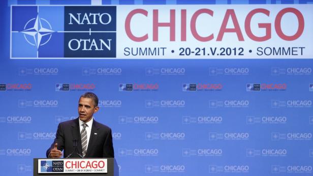 Barack Obama spricht auf dem NATO-Gipfel in Chicago 2012.
