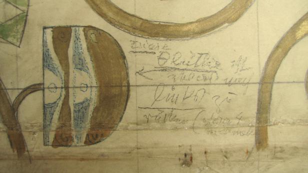 Eine Skizze mit geometrischen Formen und handschriftlichen Notizen.