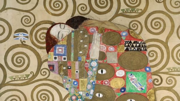 Detail aus Gustav Klimts Werk „Der Lebensbaum“ mit einer schlafenden Frau.