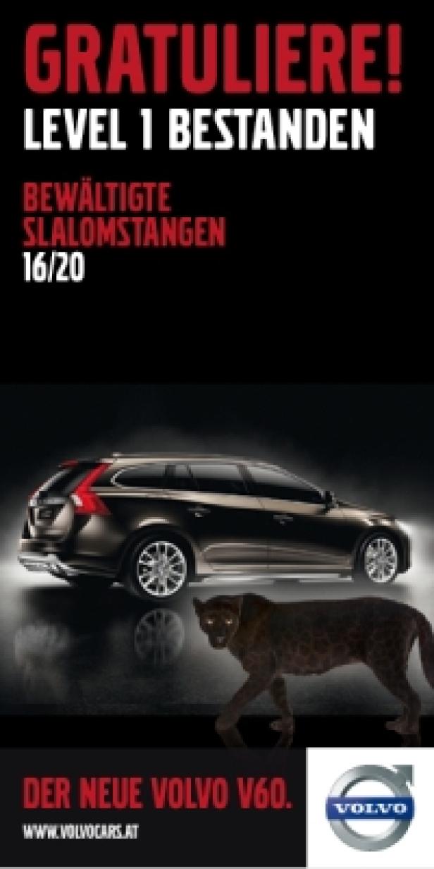 Eine Volvo V60 Werbung mit einem schwarzen Panther im Vordergrund.