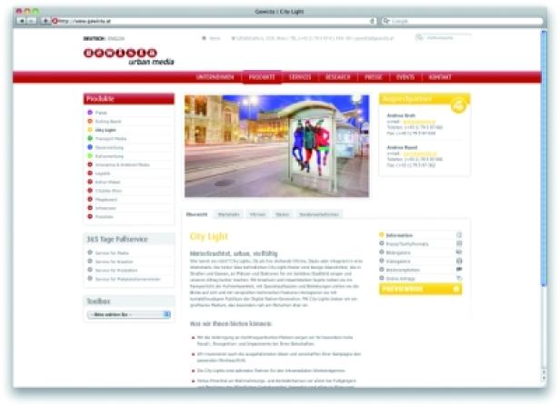 Die Webseite von Urban Media mit dem Produkt City Light im Fokus.
