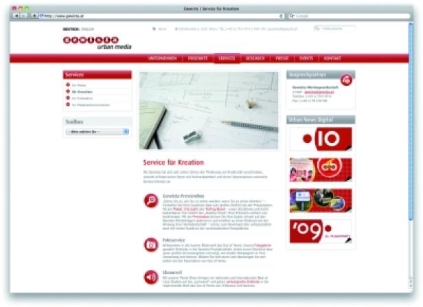 Die Webseite von Urban Media mit dem Fokus auf „Service für Kreation“.