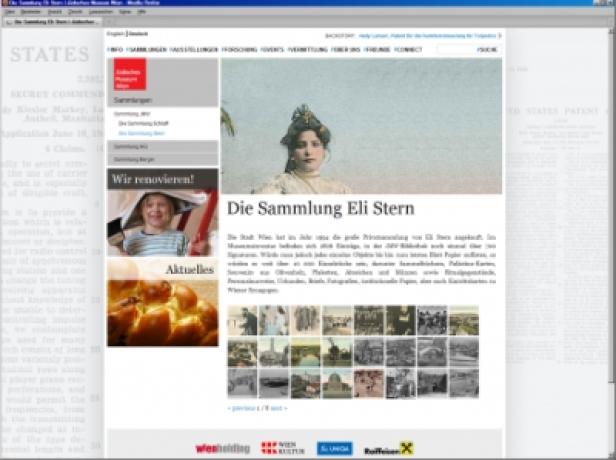 Die Webseite der Sammlung Eli Stern mit einer Fotografie von Eli Stern.