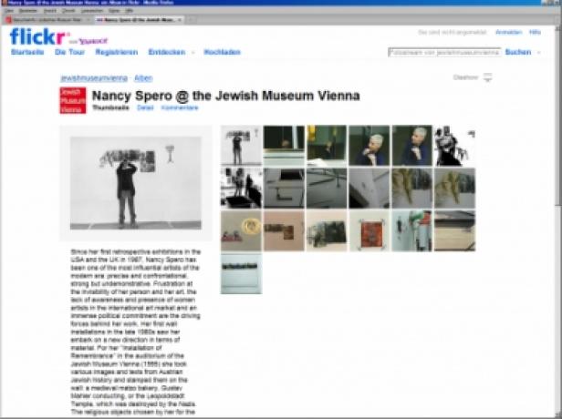Ein Screenshot der Flickr-Seite für die Nancy Spero Ausstellung im Jüdischen Museum Wien.
