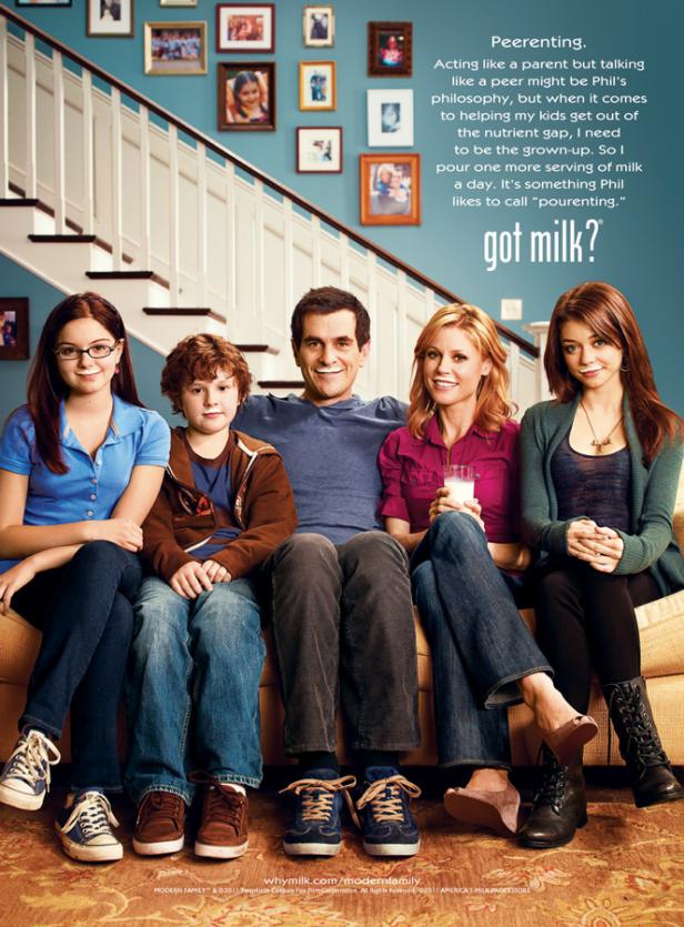 Die Besetzung der Fernsehserie „Modern Family“ wirbt für die „Got Milk?“-Kampagne.