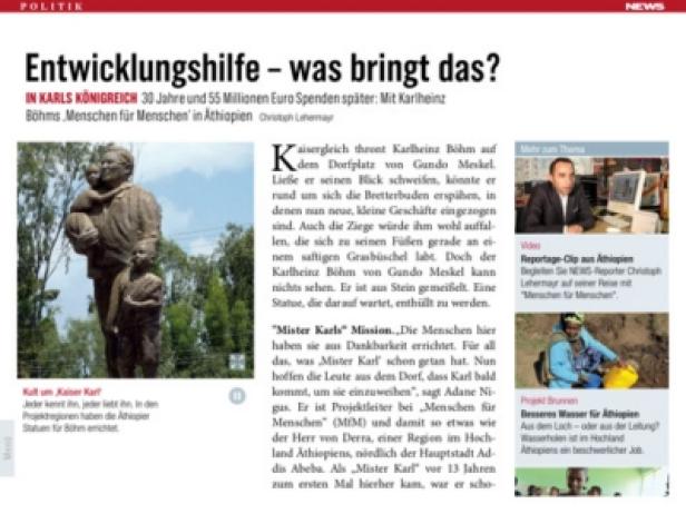 Eine Statue von Karlheinz Böhm mit einem Kind in Äthiopien.