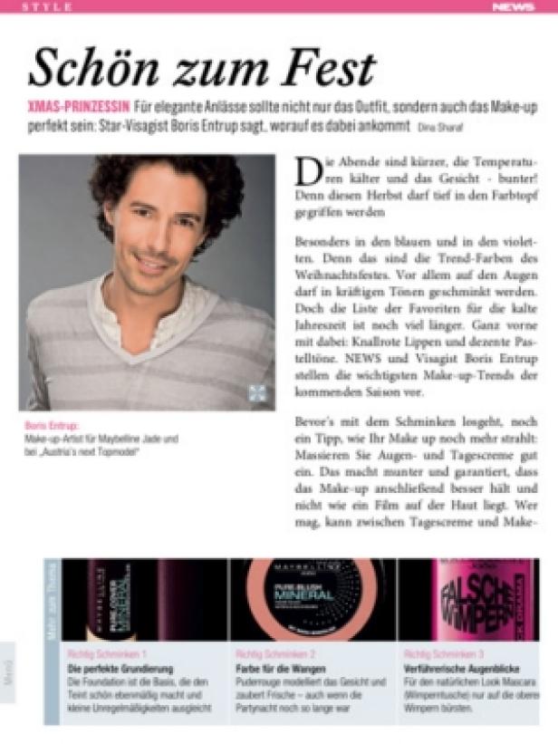 Ein Mann lächelt in die Kamera, Artikel über Make-up-Trends für die kommende Saison.