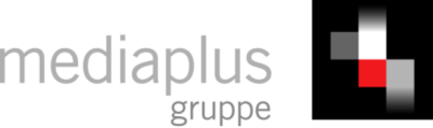 Mediaplus Logo neu/Corporate Design 2011 Das Logo der Mediaplus Gruppe mit einem stilisierten, roten Quadrat.