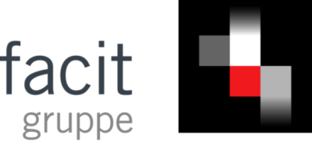 Facit Logo neu/Corporate Design 2011 Das Logo der Facit Gruppe mit dem Schriftzug und einem abstrakten, roten Quadrat.
