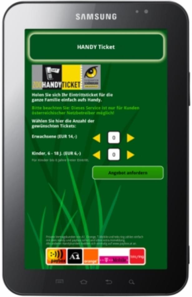 Ein Tablet zeigt eine App für Handy-Tickets für den Zoo.