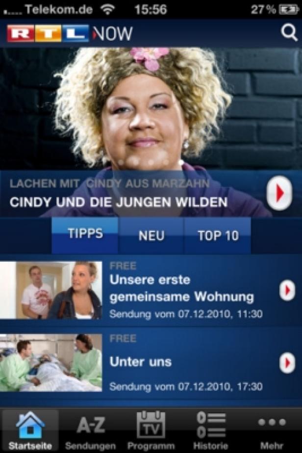 Ein Screenshot der RTL Now App mit Cindy aus Marzahn.