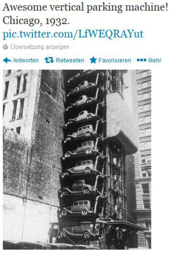 Ein vertikales Parksystem mit Autos in Chicago, um 1932.