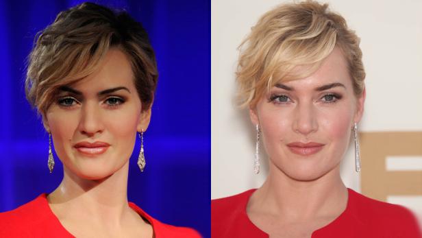 Ein Vergleich von Kate Winslet und ihrer Wachsfigur.