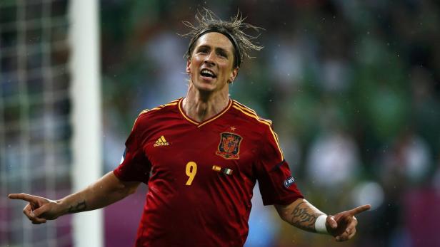 Fernando Torres jubelt in seinem spanischen Nationaltrikot mit der Nummer 9.