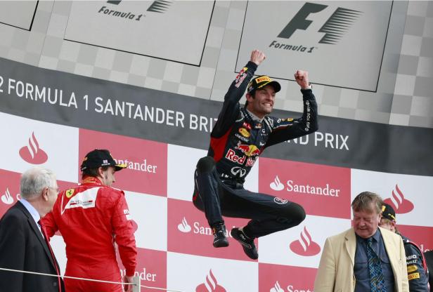Mark Webber feiert seinen Sieg beim Formel-1-Grand-Prix.