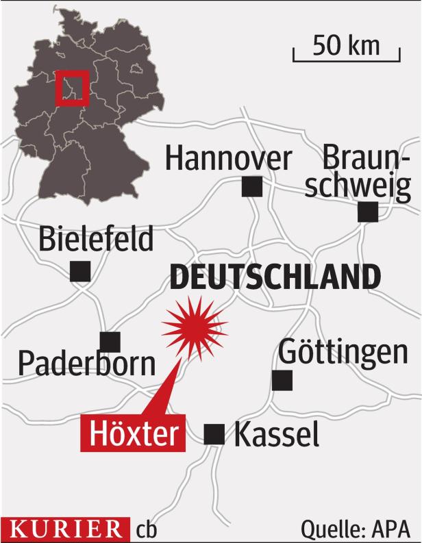 Eine Karte von Deutschland mit Hervorhebung der Stadt Höxter.