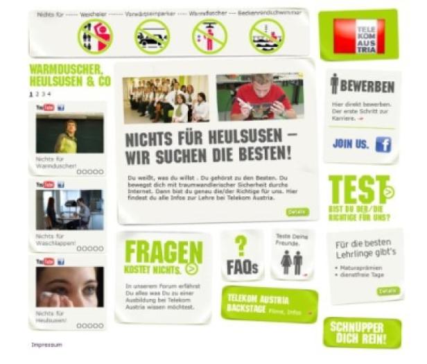 Eine Werbeanzeige von Telekom Austria, die Auszubildende sucht.
