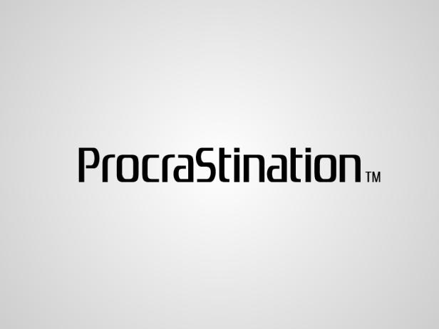 Das Wort „Procrastination“ (Aufschub) in schwarzer Schrift auf hellgrauem Hintergrund.