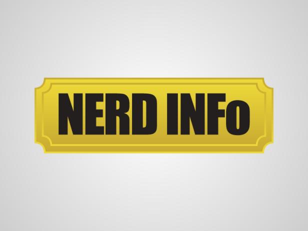 Ein gelbes Schild mit der Aufschrift „Nerd Info“.