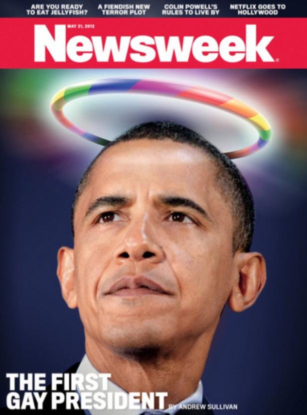 Das Cover des Newsweek-Magazins zeigt Barack Obama mit einem Regenbogen-Halo über dem Kopf.