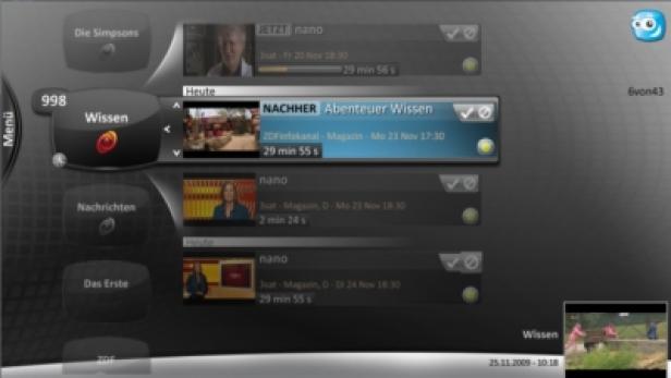 Eine Benutzeroberfläche mit Programmvorschau für verschiedene Fernsehsender.