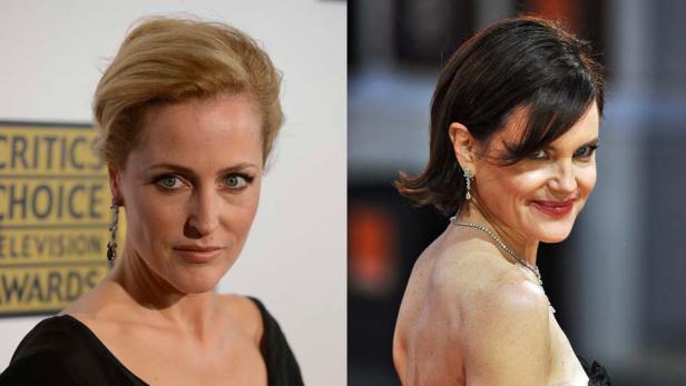 Ein Vergleich von Gillian Anderson mit blonden und dunklen Haaren.
