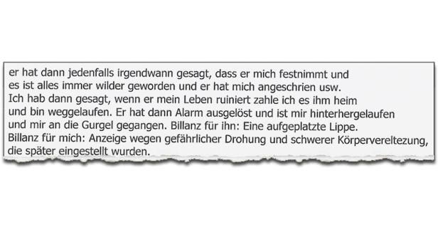 Ein Textausschnitt beschreibt eine Auseinandersetzung und ihre Folgen.