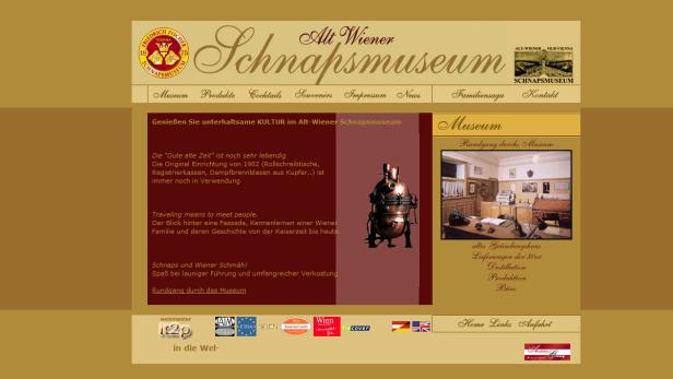 Die Webseite des Alt Wiener Schnapsmuseums mit Informationen zu Produkten, Cocktails und Führungen.