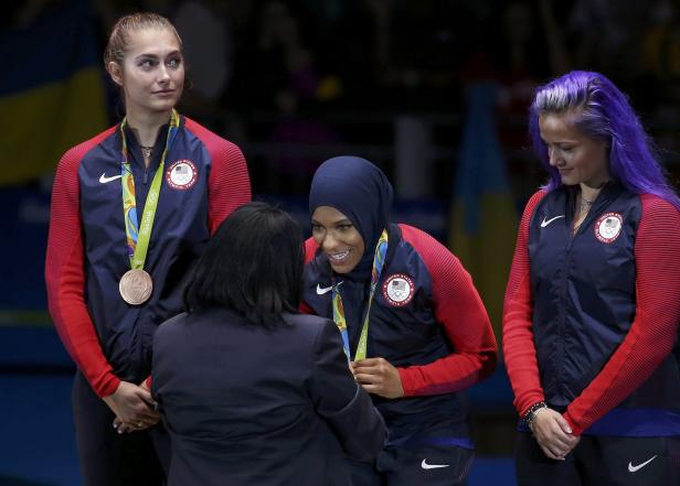 Fencing - Women's Sabre Team Victory Ceremony