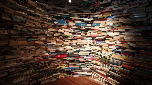 Ein Raum, dessen Wände vollständig mit Büchern bedeckt sind.