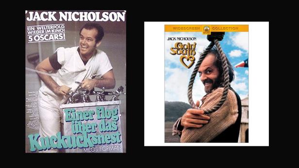 Zwei Filmplakate mit Jack Nicholson, darunter „Einer flog über das Kuckucksnest“.
