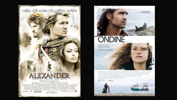 Die Filmplakate für „Alexander“ und „Ondine“ mit Colin Farrell.