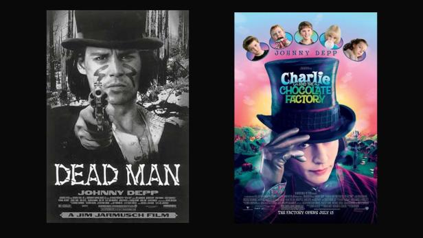 Die Filmplakate für „Dead Man“ und „Charlie und die Schokoladenfabrik“ mit Johnny Depp.