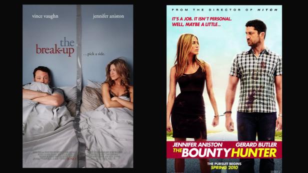 Die Filmplakate von „Trennung mit Hindernissen“ und „Der Kautions-Cop“ mit Jennifer Aniston.
