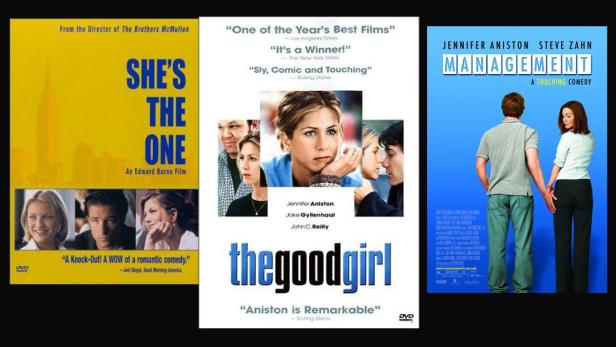 Die Cover der Filme „She's the One“, „The Good Girl“ und „Management“ mit Jennifer Aniston.