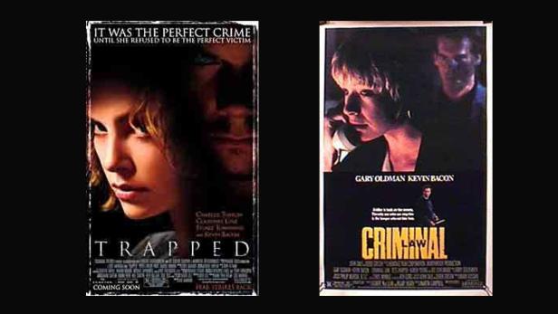 Die Filmplakate für „Trapped“ mit Charlize Theron und „Criminal Law“ mit Gary Oldman und Kevin Bacon.