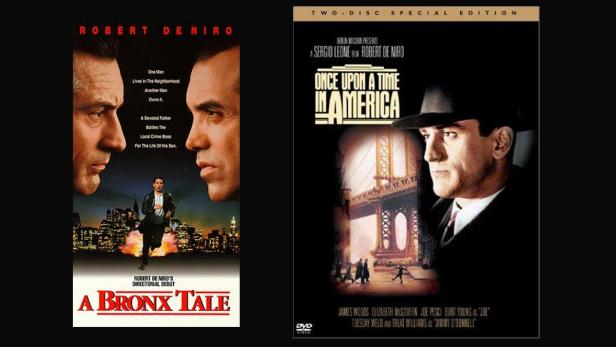 Die Filmplakate von „A Bronx Tale“ und „Es war einmal in Amerika“ mit Robert De Niro.