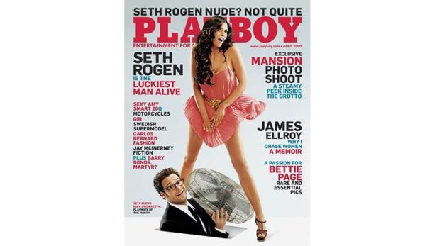 Das Cover des Playboy-Magazins mit Seth Rogen und einem Model im April 2009.