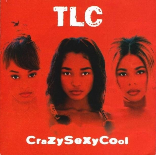 Das Album „CrazySexyCool“ von TLC mit den drei Bandmitgliedern auf rotem Hintergrund.