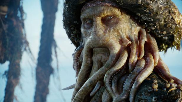 Nahaufnahme von Davy Jones, einer Figur aus „Fluch der Karibik“, mit einem Tentakelgesicht.