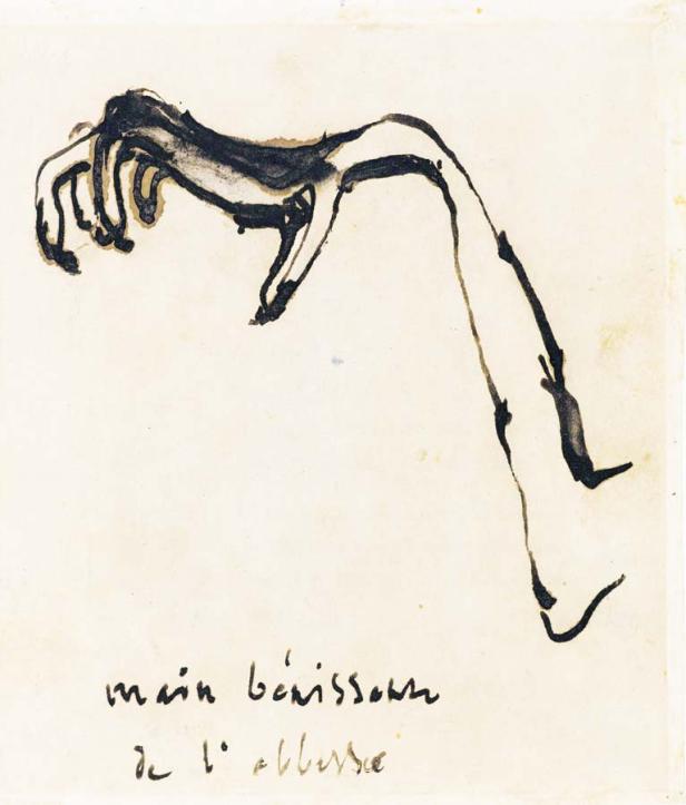 Eine Tuschezeichnung einer Hand.