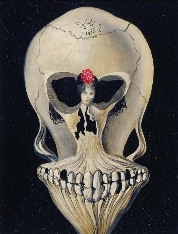 Das Gemälde „Schädel mit Ballsaalszene“ von Salvador Dalí aus dem Jahr 1932 zeigt eine optische Täuschung.