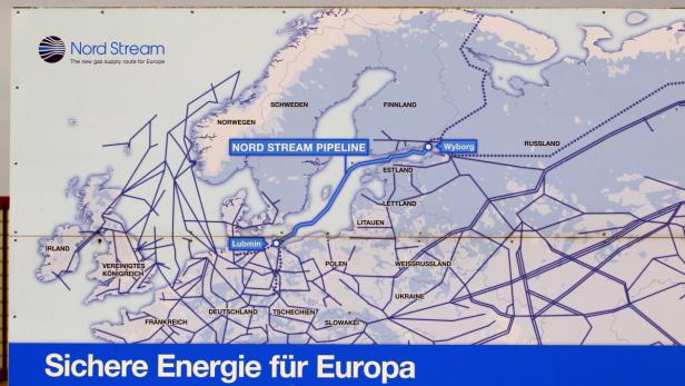 Eine Karte der Nord-Stream-Pipeline, die von Russland nach Deutschland verläuft.