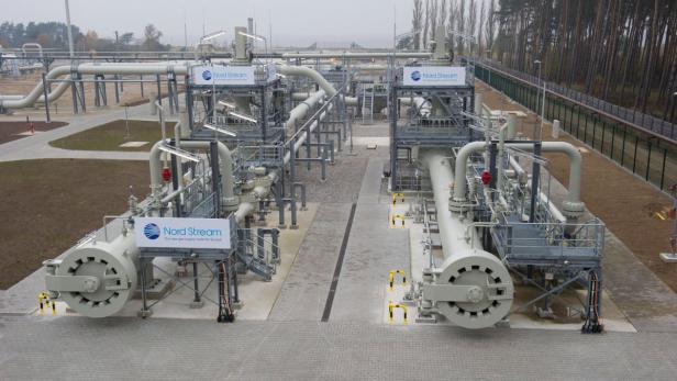 Die Nord-Stream-Pipeline-Anlage mit Rohren und technischen Installationen.