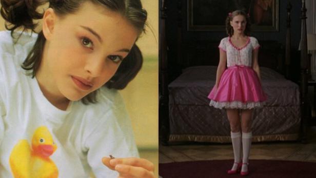 Ein Vergleich von Natalie Portman als Kind und in ihrer Rolle in dem Film „Léon – Der Profi“.