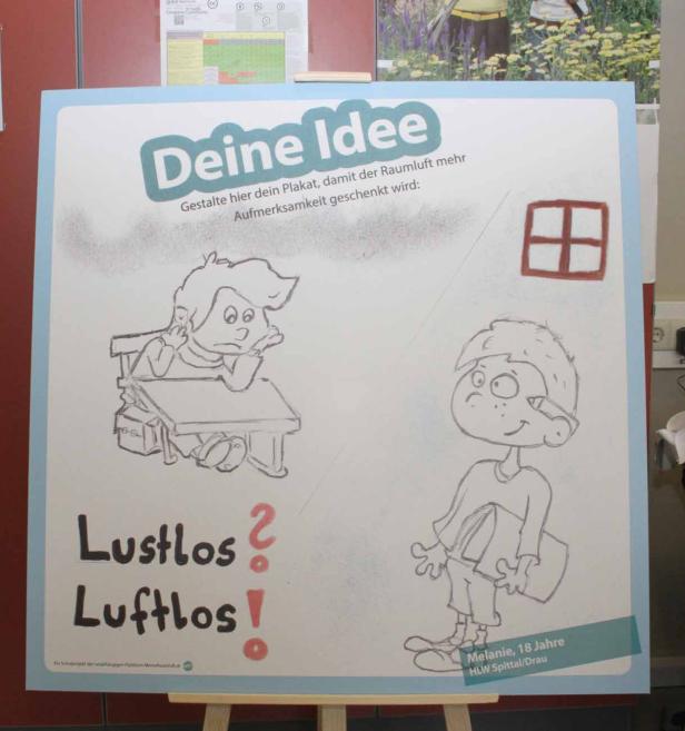 Ein Plakat mit Zeichnungen, das die Themen „Lustlos“ und „Luftlos“ behandelt.