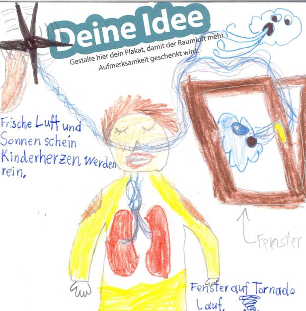 Eine Kinderzeichnung zum Thema frische Luft und gesunde Lunge.