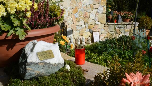 Ein Grabstein mit der Inschrift „In Erinnerung Wilhelm Webhofer“ auf einem Friedhof.