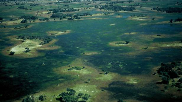 Luftaufnahme des Okavango-Deltas in Botswana.